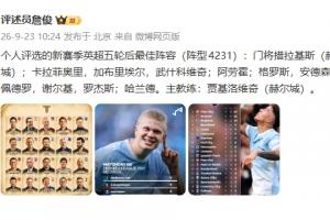 英超5轮战罢!詹俊评选最佳阵:曼城3人入选 阿森纳、切尔西、赫尔城各2人在列